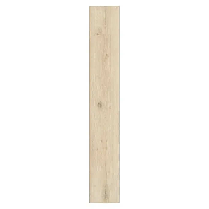 Living by Haro Laminatmuster Sonderedition Eiche Siena weiß290 x 193 x 7 mm, Landhausdiele - Nahaufnahme einer einzelnen Diele hellen Laminatbodens mit feiner Holzmaserung und Astlöchern.
