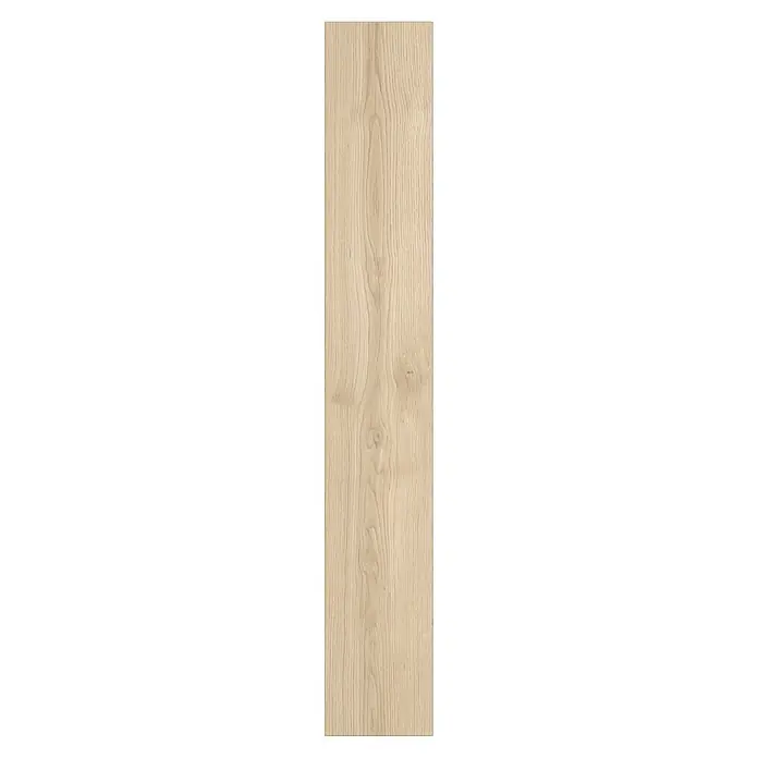 Living by Haro Laminat NKL32 - Eiche Langley creme, Landhausdiele, 1.282 x 193 x 7 mm - Eine Detailaufnahme einer Holzplanke mit einer hellen, natürlichen Farbe und einer ausgeprägten Maserung für Boden- oder Wandbeläge.