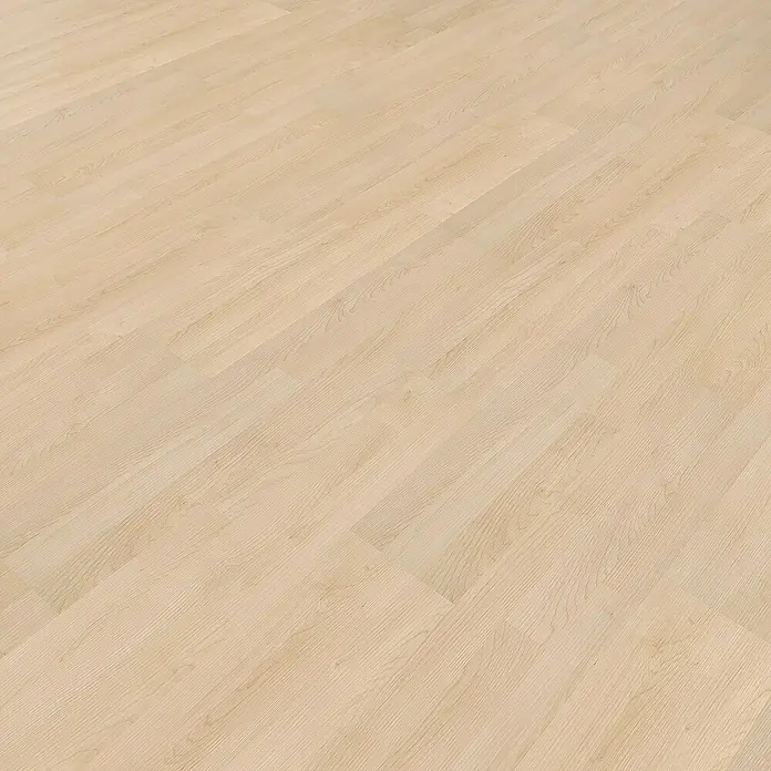 Living by Haro Laminatmuster Sonderedition Ahorn - 290 x 193 x 7 mm, Schiffsboden - Helle Holzbodenstruktur. Das Bild zeigt ein Muster von Holzplanken in einem Winkel, ideal für Hintergründe und Texturen.