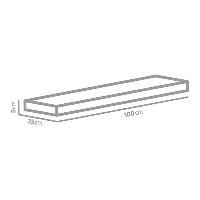 EHL Rasenkante - 100 x 5 x 25 cm, Anthrazit, Beton - 3D-Darstellung eines Regals mit den Maßen 100 x 25 x 5 cm. Das Regal ist schlicht und modern gestaltet und bietet praktischen Stauraum.
