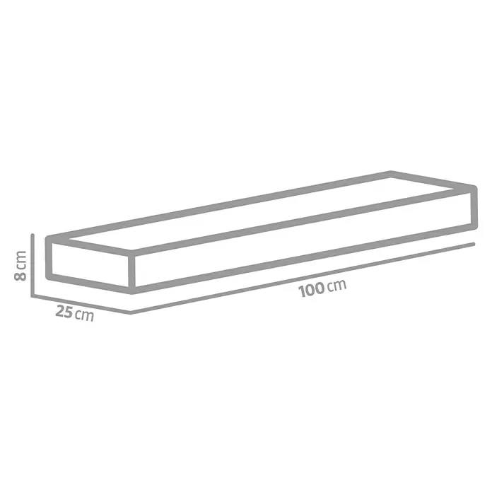 EHL Tiefbordstein - 100 x 25 x 8 cm, Grau, Beton - Darstellung eines Holzbalkens mit den Maßen 8 cm Höhe, 25 cm Breite und 100 cm Länge.