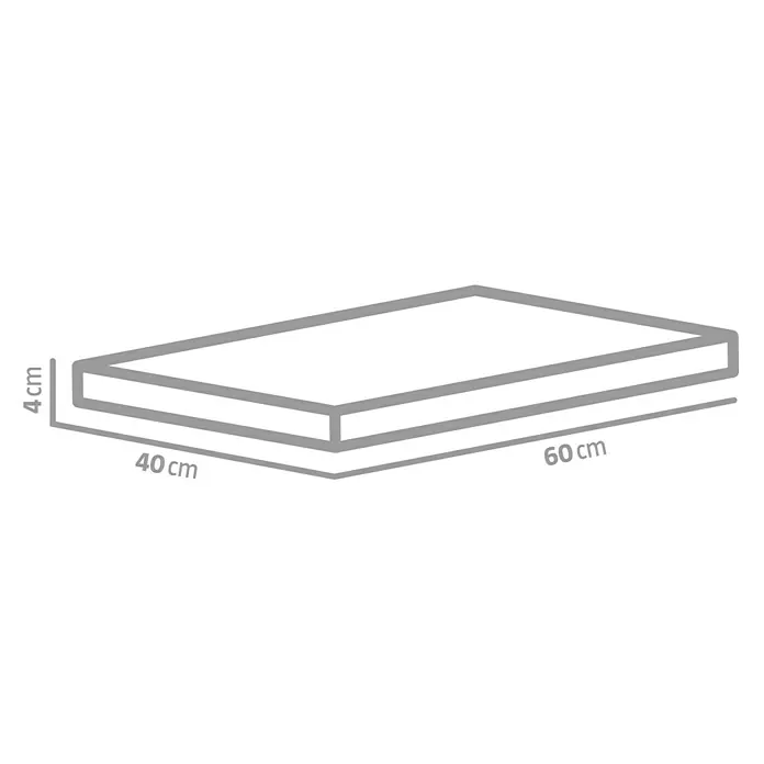Terrassenplatte Pietra Serena - 40 x 60 x 4 cm, Granitgrau, Beton - Abbildung eines rechteckigen Kissens mit den Maßen 60 cm x 40 cm und einer Dicke von 4 cm. Ideal für komfortables Sitzen.
