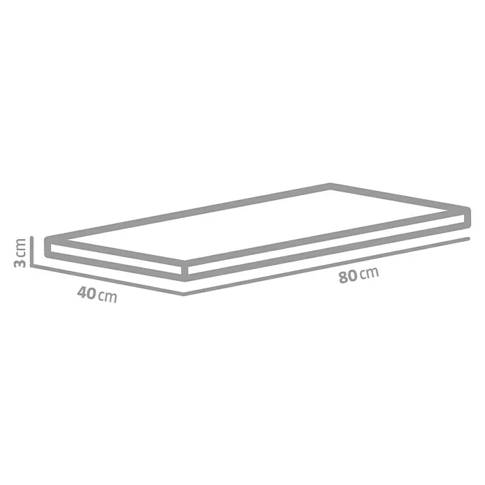 Terrassenplatte G 603 - 80 x 40 x 3 cm, Grau, Granit - Illustration einer rechteckigen Platte mit den Maßen 80 cm Länge, 40 cm Breite und 3 cm Höhe. Ideal für Möbelbau und Designprojekte.