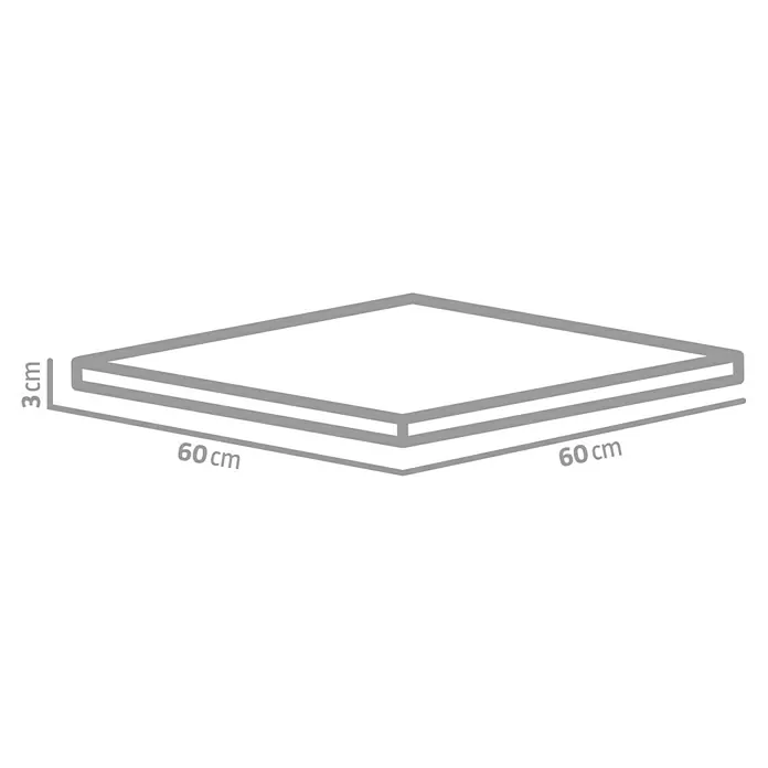Terrassenplatte G 603 - 60 x 60 x 3 cm, Grau, Granit - Darstellung einer quadratischen Platte mit den Maßen 60 cm x 60 cm und einer Höhe von 3 cm, ideal für diverse Anwendungen.