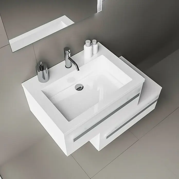 Riva Garda Einbauwaschbecken - 70 x 51 cm, Weiß - Elegantes Waschbecken mit modernem Design. Das weiße Becken wird durch Chromdetails und einen passenden Spender ergänzt.