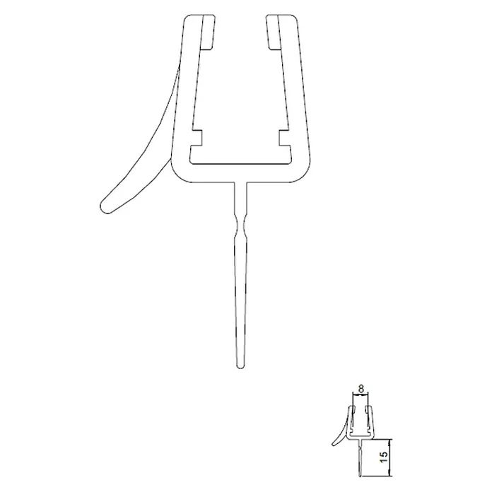 Camargue Air Wasserabweisprofil - Kunststoff, Transparent - Abbildung eines Etikettenhalters aus Kunststoff mit den Maßen 8 x 15 mm, der für die Preisauszeichnung in Verkaufsräumen verwendet wird.