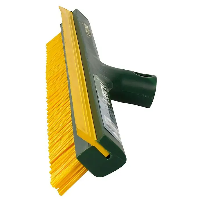Cepillo escoba con escurridor Gardirex - Ancho: 42 cm - Cepillo con cerdas amarillas y mango verde. La herramienta está diseñada para tareas de limpieza y proporciona un agarre cómodo.