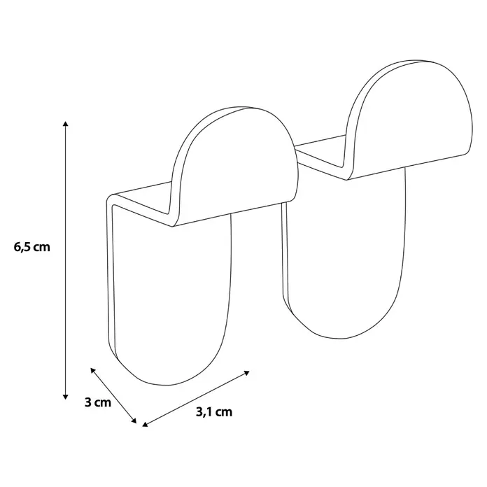 Camargue Antwerpen Handtuchhaken - 2 Stk., Edelstahl, Matt - Illustration eines transparenten Doppelhakens mit den Maßen 6,5 cm Höhe, 3 cm und 3,1 cm Breite.