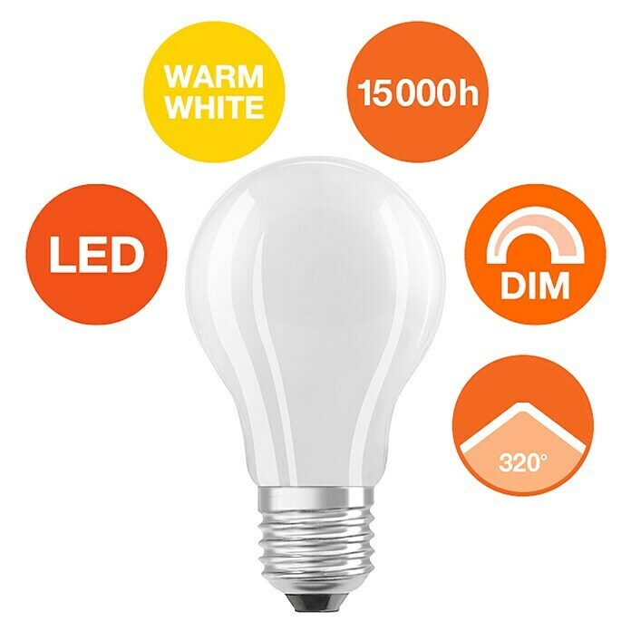 Osram LED žarulja Retrofit Classic A  (E27, Može se prigušiti, Topla bijela, 470 lm, 5 W, Mat) | BAUHAUS
