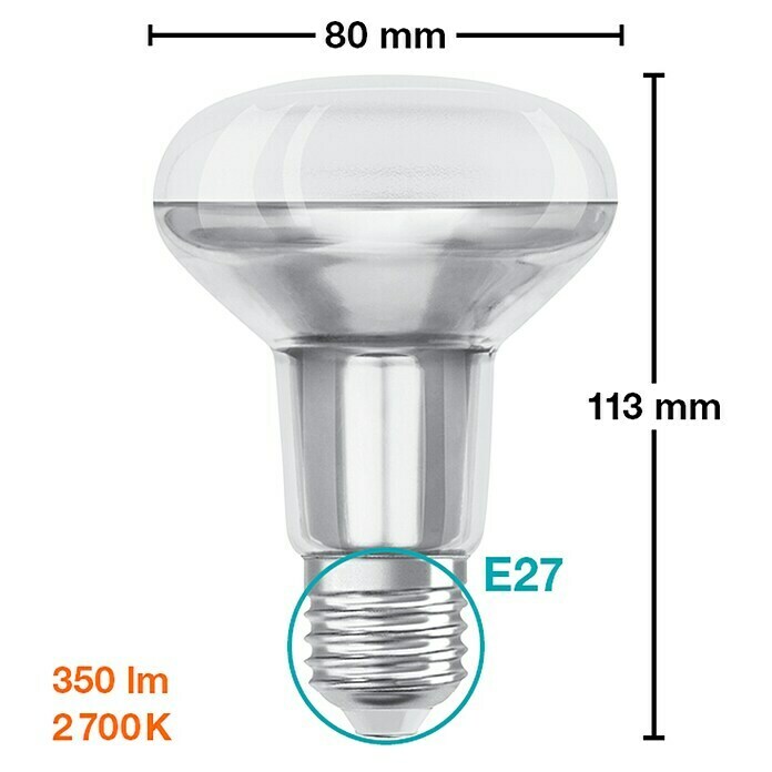 Osram Star Bombilla LED R80 (E27, No regulable, Blanco cálido, 345 lm, 4,3 W) | BAUHAUS