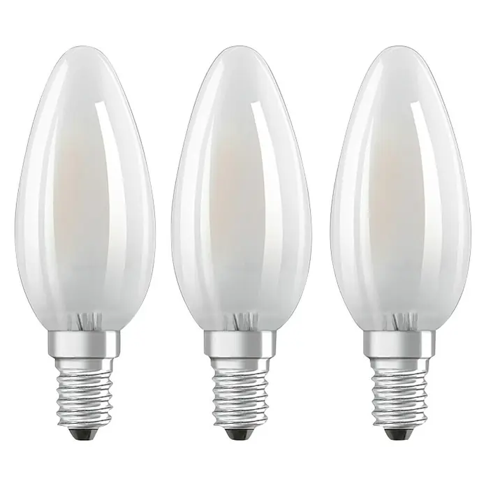 Osram Star Set de bombillas LED Classic B 40 - E14, No regulable, Blanco cálido, 470 lm, 4 W, Mate, 3 ud. - Tres bombillas LED de filamento con forma de vela y base E14, con un diseño clásico para iluminación ambiental.