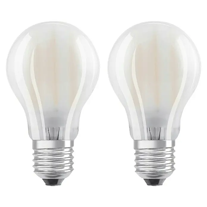 Osram Star LED-Lampen Set Glühlampenform E27 matt - E27, Nicht Dimmbar, Warmweiß, 1.055 lm, 7,5 W - Zwei LED-Lampen mit E27-Sockel, die ein warmweißes Licht ausstrahlen und eine matte Oberfläche haben, für eine angenehme Beleuchtung.