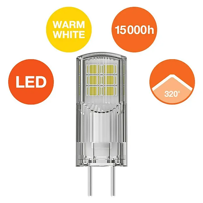 Osram Star LED-Lampe Pin 30 - GY6,35, Nicht Dimmbar, Warmweiß, 300 lm, 2,6 W - LED-Lampe mit warmweißem Licht, 15000 Stunden Lebensdauer und einem Abstrahlwinkel von 320 Grad.
