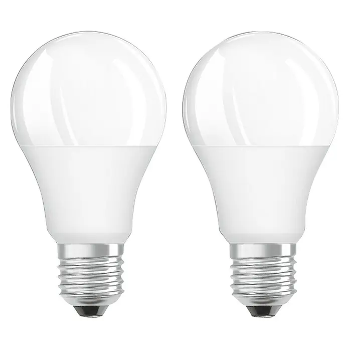Osram Retrofit LED-Lampe Glühlampenform E27 matt - E27, Dimmbar, RGBW, 806 lm, 9 W, 2 Stk. - Zwei weiße LED-Glühbirnen, ideal für energieeffiziente Beleuchtung und modernes Design.