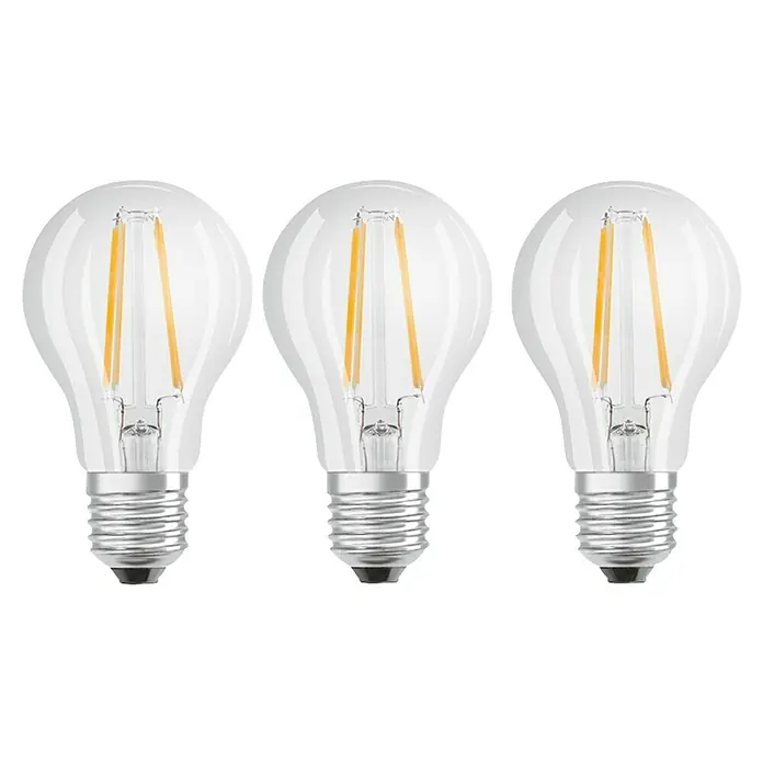 Osram Star LED-Lampen Set Glühlampenform E27 matt - E27, Nicht Dimmbar, Kaltweiß, 806 lm, 6,5 W, 3 Stk. - Drei klare LED-Glühbirnen mit Filamenten, die ein warmes, einladendes Licht ausstrahlen und Energieeffizienz bieten.
