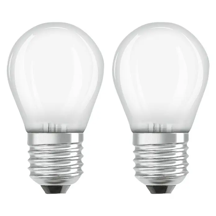 Osram Retrofit Bombilla LED Classic P - E27, No regulable, Blanco cálido, 470 lm, 4 W - Dos bombillas LED E27 con acabado mate, ideales para crear una iluminación ambiental en tu hogar o jardín.