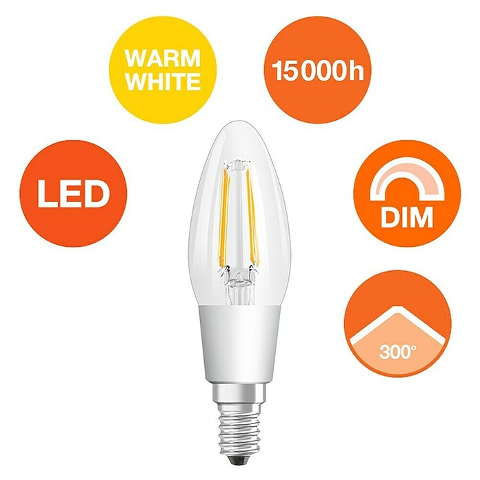 Osram Superstar LED žarulja  (E14, Može se prigušiti, Topla bijela, 470 lm, 4,5 W, Oblik svjetiljke: Svijeća) | BAUHAUS
