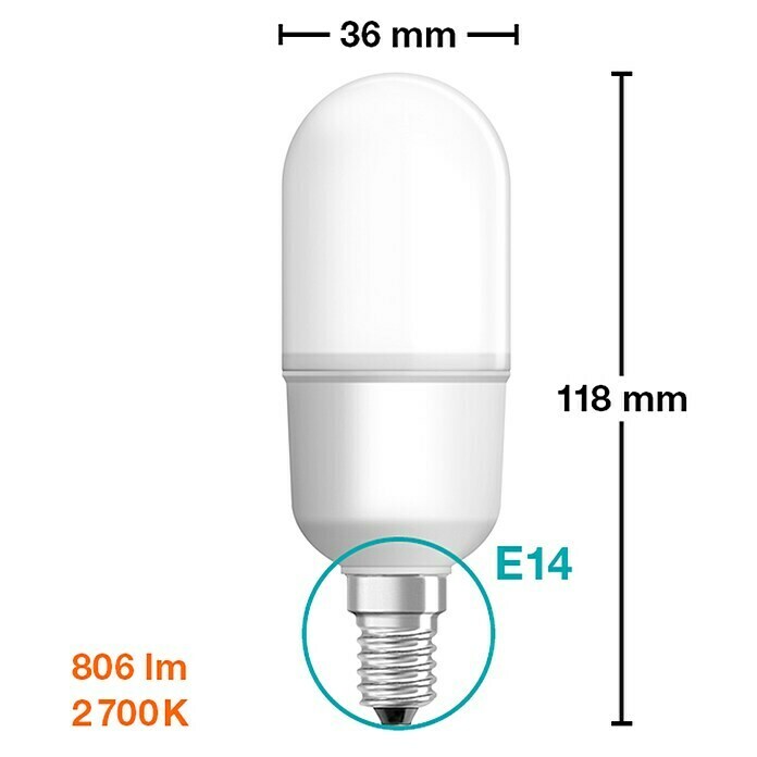 Osram Star Bombilla LED Stick (E14, No regulable, Blanco cálido, 806 lm, 8 W) | BAUHAUS