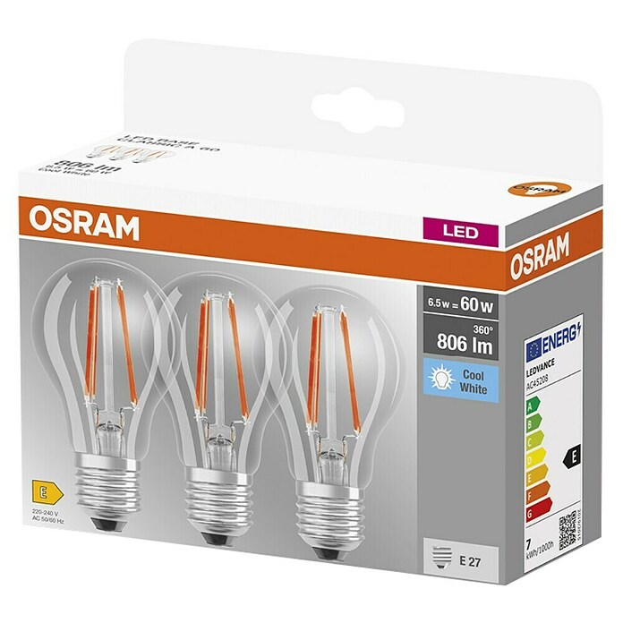 Osram Star LED svjetiljka (6,5 W, E27, Neutralno bijelo, Bez prigušivanja, 3 kom)