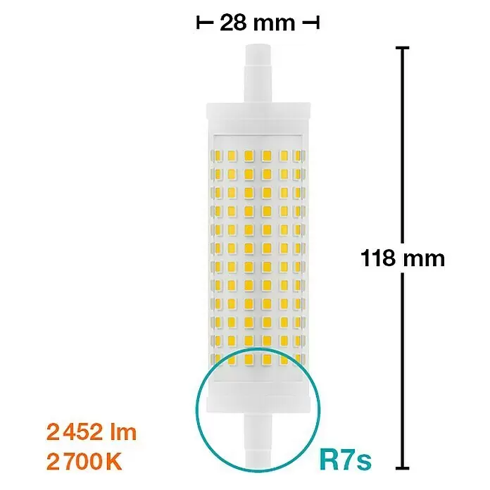 Osram Star Bombilla LED R7S - R7s, No regulable, Blanco cálido, 2.452 lm, 17,5 W - Bombilla LED R7s blanca, de 118mm de largo y 28mm de ancho, con luz blanca cálida 2700K (2452 lm).