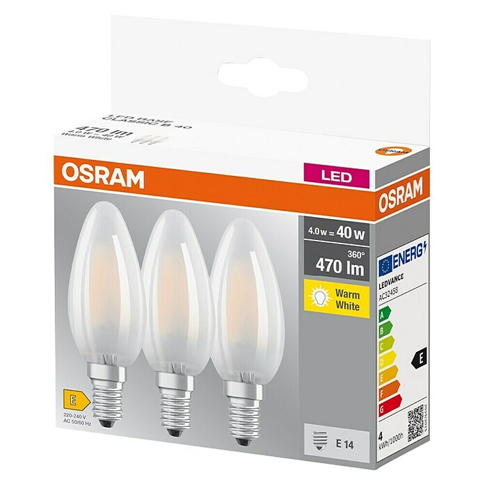 Osram Star Set LED žarulja Classic B 40  (E14, Bez prigušivanja, Topla bijela, 470 lm, 4 W, Mat, 3 Kom.) | BAUHAUS