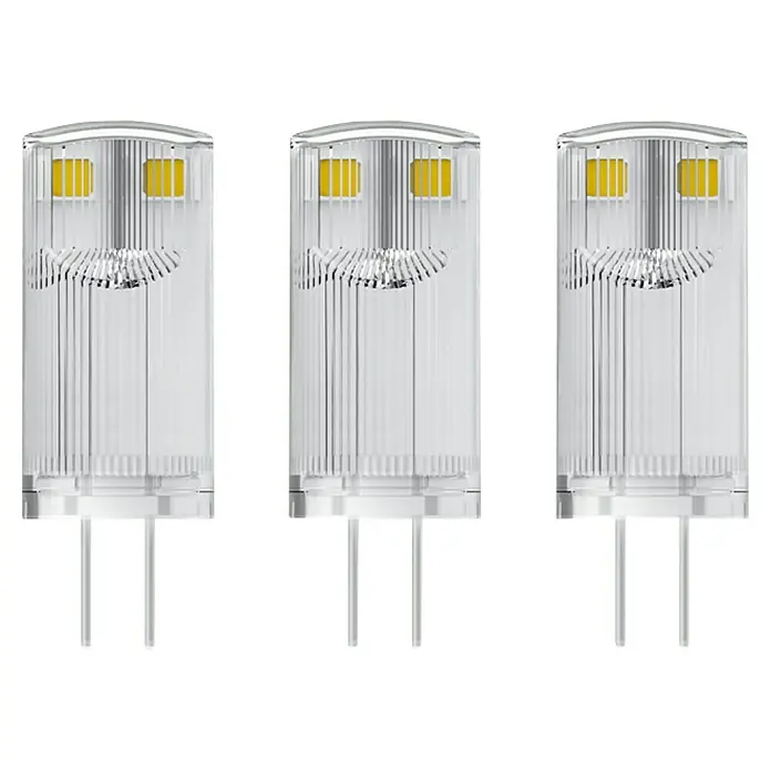Osram Star LED-Lampen Set Pin G4 MR16 - G4, Nicht Dimmbar, Warmweiß, 100 lm, 0,9 W, 3 Stk. - Drei G4 LED-Leuchtmittel mit klarem Gehäuse und zwei Stiften für den Anschluss. Perfekt für energiesparende Beleuchtung.