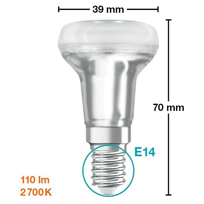 Osram Star Bombilla LED R39 (E14, No regulable, Blanco cálido, 110 lm, 1,5 W) | BAUHAUS
