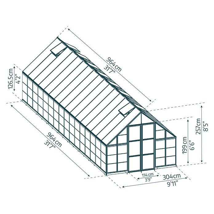 Palram – Canopia Invernadero Balance (Medidas ext. (An x Pr): 304 x 964 cm, 0,7 mm, Plateado) | BAUHAUS