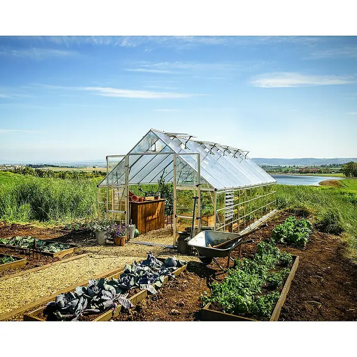 Palram – Canopia Invernadero Balance - Medidas ext. (An x Pr): 304 x 724 cm, 0,7 mm, Plateado - El invernadero con el techo transparente se integra perfectamente en el entorno natural, proporcionando a las plantas protección y condiciones de crecimiento ideales.