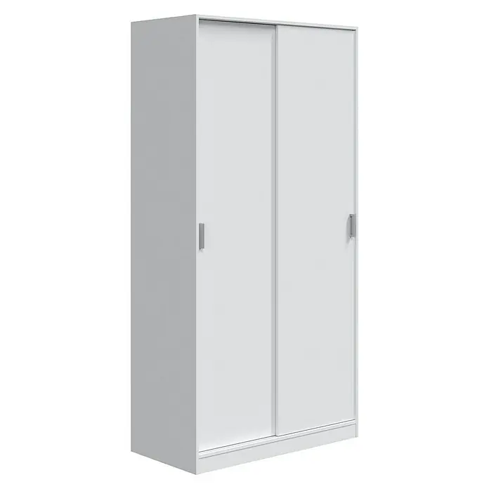 Armario de puertas correderas Max - L x An x Al: 50 x 100 x 200 cm, Blanco - Un armario blanco con puertas correderas y tiradores modernos. Ofrece mucho espacio de almacenamiento y encaja bien en el dormitorio.