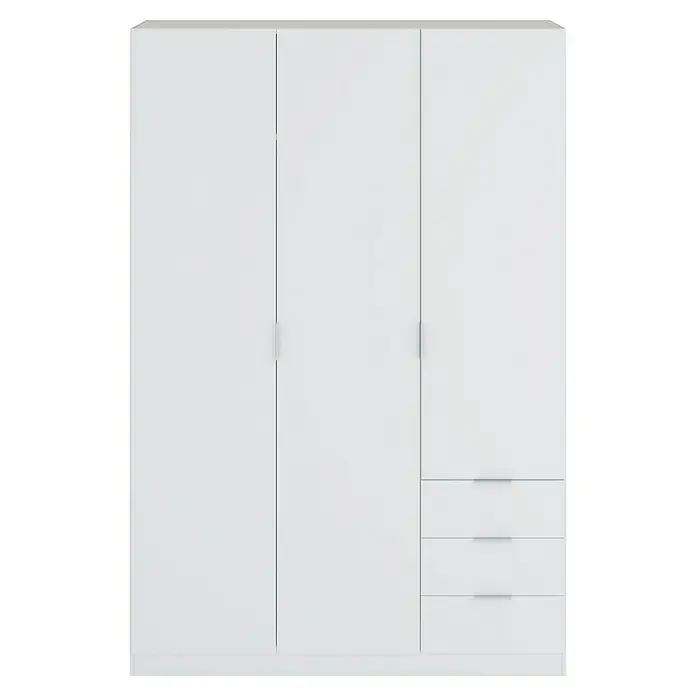 Armario para ropa Basic - L x An x Al: 52 x 121 x 180 cm, Blanco - Armario blanco de tres puertas con tres cajones para almacenamiento adicional, perfecto para cualquier dormitorio.