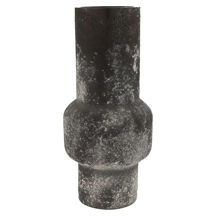 Vase Frost - Ø x H: 14 x 30 cm, Glas, Schwarz - Ein dekoratives, anthrazitfarbenes Gefäß mit strukturierter Oberfläche, das sich ideal für die stilvolle Präsentation von Blumen eignet.