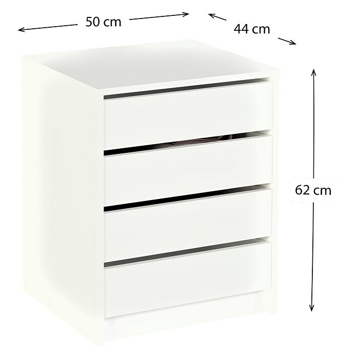 Cómoda K-9463 (L x An x Al: 44 x 50 x 61,4 cm, Blanco, Número de cajones: 4)