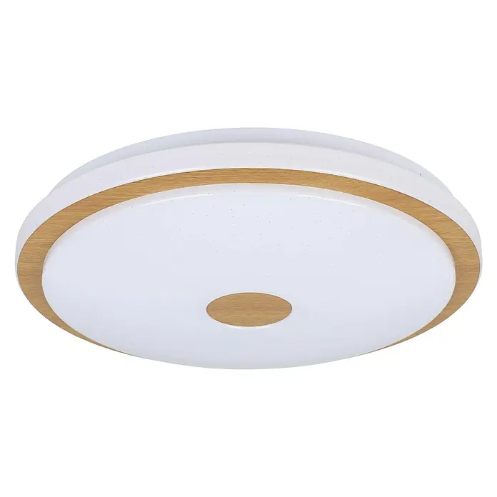 Eglo LED-Deckenleuchte rund Lanciano 1 - Ø x H: 38 x 7 cm, 24 W, Neutralweiß, Weiß/Braun - Moderne Deckenleuchte in Weiß mit Holzdetails. Elegantes Design für eine stilvolle Beleuchtung im Wohnraum mit warmer und einladender Atmosphäre.