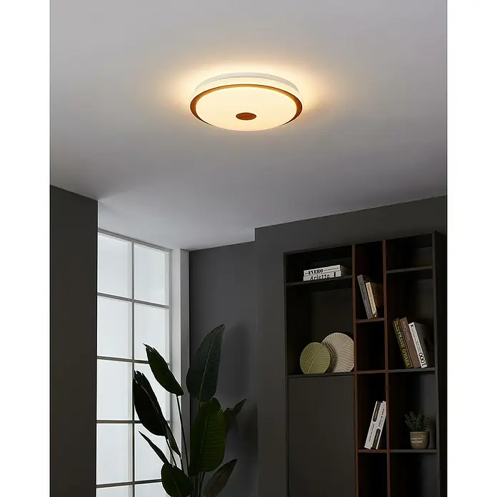 Eglo LED-Deckenleuchte rund Lanciano 1 - Ø x H: 38 x 7 cm, 24 W, Neutralweiß, Weiß/Braun - Moderne Deckenleuchte mit runder Form und warmem Licht, ideal für ein stilvolles Interieur. Die Lampe sorgt für angenehme Beleuchtung im Raum.