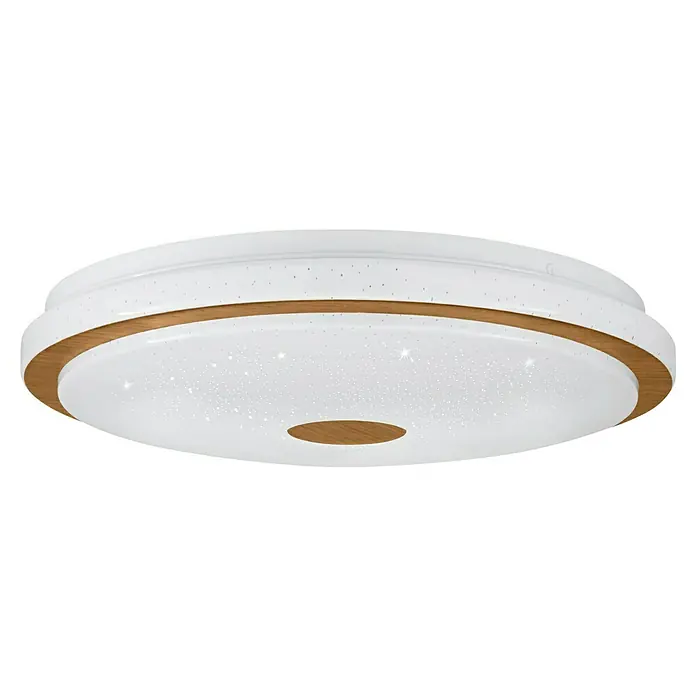 Eglo LED-Deckenleuchte rund Lanciano 1 - Ø x H: 38 x 7 cm, 24 W, Neutralweiß, Weiß/Braun - Deckenleuchte mit weißem Rand und Holzdetails.