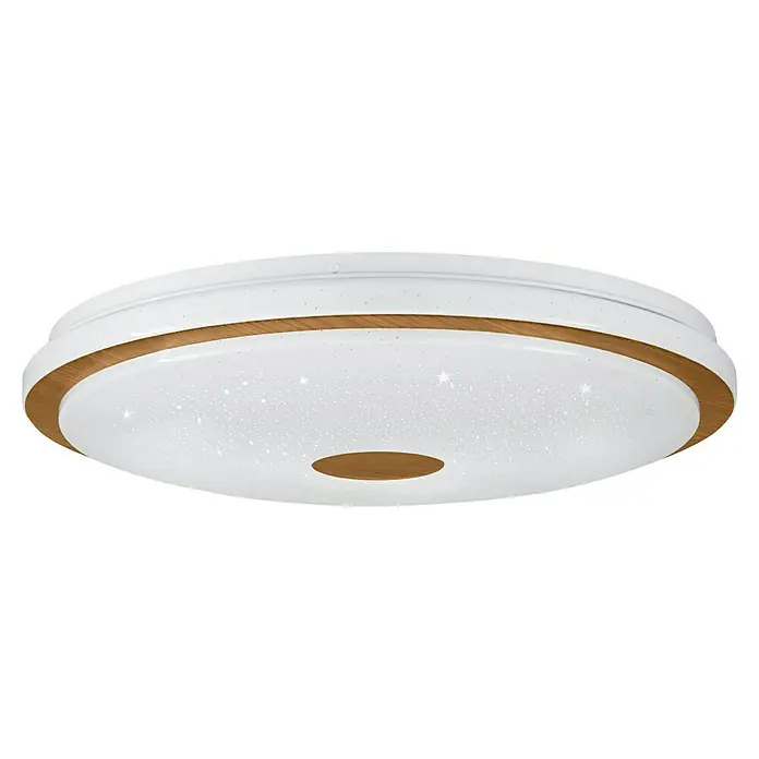 Eglo LED-Deckenleuchte rund Lanciano 1 - Ø x H: 48 x 8 cm, 35 W, Neutralweiß, Braun / Weiß - Elegante LED-Deckenleuchte mit Holzdetails und funkelndem Sternenhimmel-Effekt. Die Lampe spendet warmes Licht und ist ein echter Hingucker.