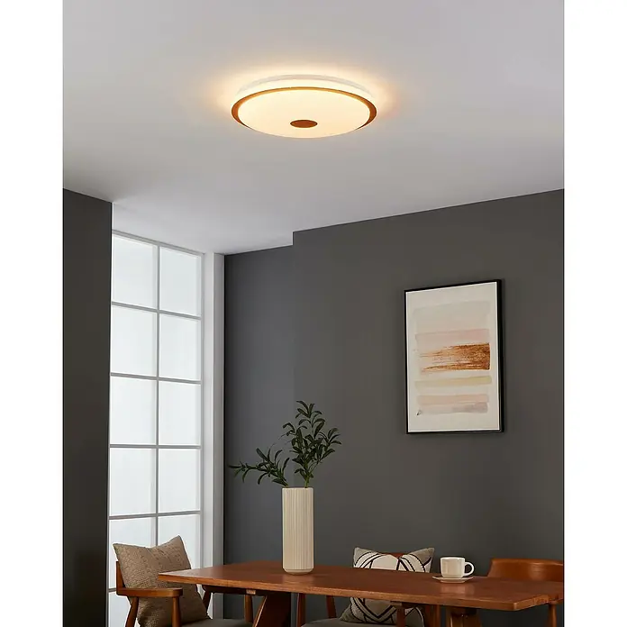Eglo LED-Deckenleuchte rund Lanciano 1 - Ø x H: 48 x 8 cm, 35 W, Neutralweiß, Braun / Weiß - Moderne Deckenleuchte mit kreisförmigem Design und warmem Licht, ideal für Esszimmer und Wohnräume. Elegante Beleuchtungslösung.