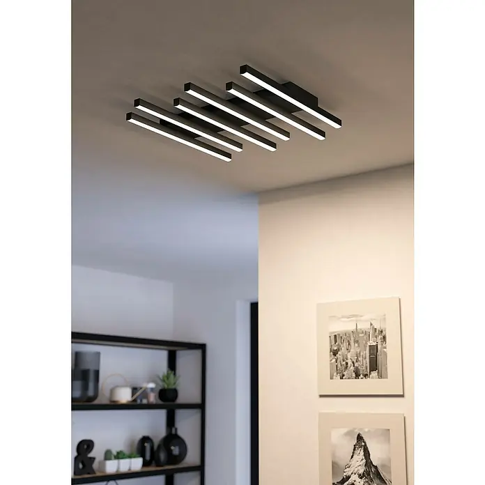 Eglo LED-Deckenleuchte Padulari - L x B x H: 47 x 47 x 50 cm, 4,26 W, Schwarz, Neutralweiß - Elegante Deckenleuchte mit modernem Design. Die schwarzen Balken mit integriertem Licht sorgen für eine stilvolle Beleuchtung im Raum.