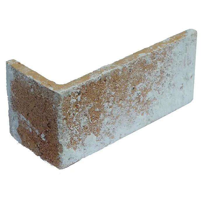 Celina Klinker Verblendstein-Ecke Vintage Paris - 11,5 cm x 5,2 cm x 7 mm, Gelb/Weiß, Steinoptik - Eckiger Ziegelstein mit abgenutzter Oberfläche. Ideal für rustikale Akzente in Innenräumen und im Garten.
