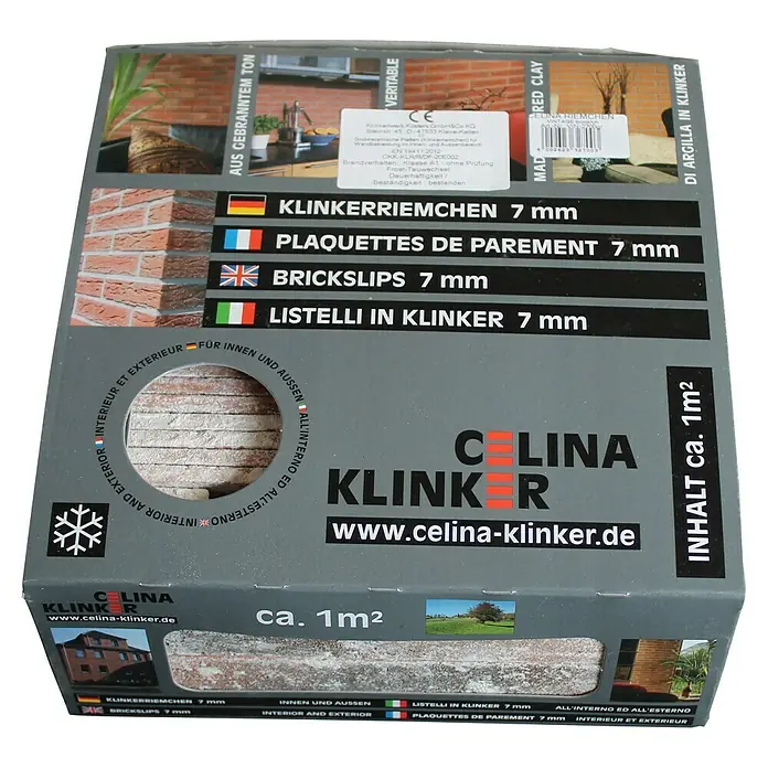 Celina Klinker Verblendstein Vintage Brooklyn - 5,2 x 24 cm, Rot/Weiß, Steinoptik - Karton mit Celina Klinker Riemchen, ca. 1m² Inhalt, ideal für Innen- und Außenbereiche.