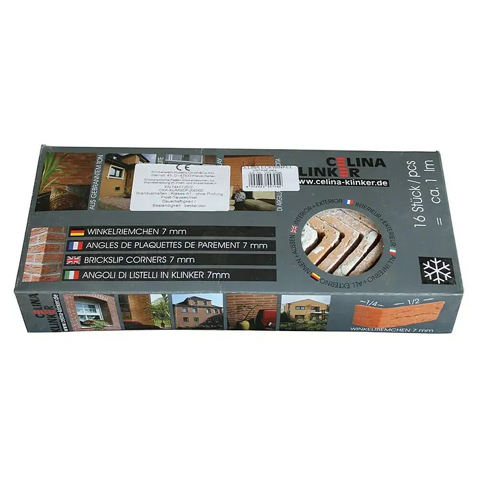 Celina Klinker Verblendstein-Ecke Vintage Paris - 11,5 cm x 5,2 cm x 7 mm, Gelb/Weiß, Steinoptik - Verpackung der Celina Klinker Eckwinkel Vintage, 7 mm. Enthält 16 Stück/Packung, geeignet für Innen- und Außenbereiche.