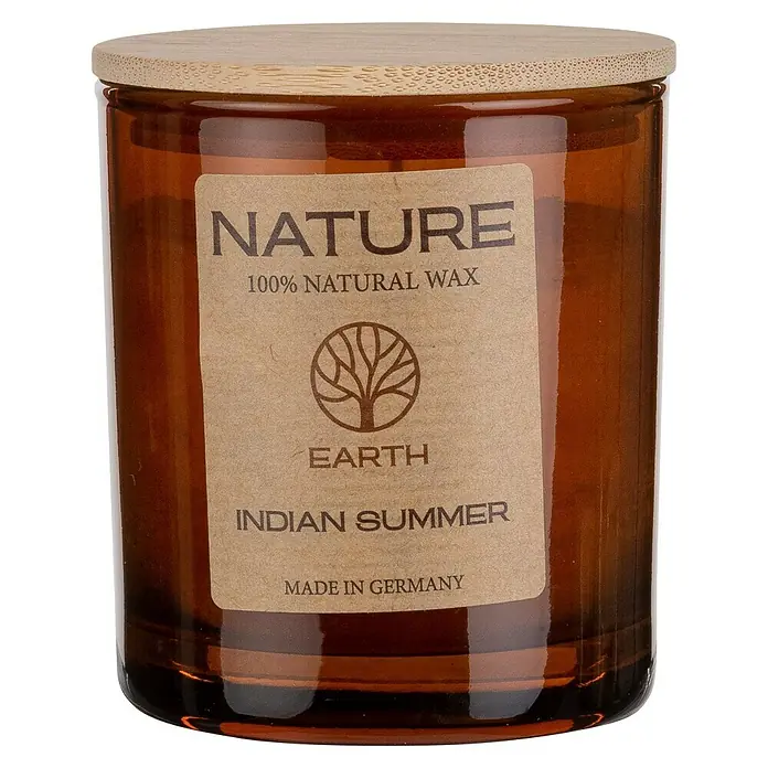 Duftkerze Sences of Nature - Im Glas, Indian Summer, Ø x H: 7 x 8,5 cm - Braune Duftkerze "Nature - Indian Summer" mit Holzdeckel und Naturwachs, handgefertigt in Deutschland für ein aromatisches Zuhause.