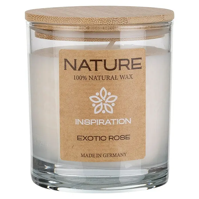 Duftkerze Sences of Nature - Im Glas, Exotic Rose, Ø x H: 7 x 8,5 cm - Naturkerze "Exotic Rose" im Glas mit Holzdeckel, 100% natürliches Wachs, hergestellt in Deutschland.