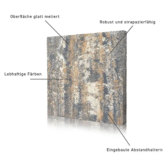 Terrassenplatte Saturn - 50 x 50 x 4 cm, Muschelkalk, Beton - Bild eines robusten Pflastersteins mit lebhaften Farben und glatt melierter Oberfläche, ideal für strapazierfähige Außenbereiche.