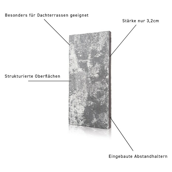 Terrassenplatte Latina (48 x 24 x 3 cm, Grau/Schwarz, Beton)