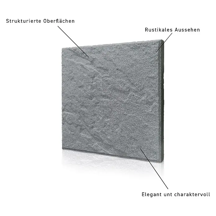 Terrassenplatte Rustica - 40 x 40 x 4 cm, Titanio, Beton - Elegante und charaktervolle Betonplatte mit strukturierter Oberfläche und rustikalem Aussehen. Ideal für stilvolle Außenbereiche.