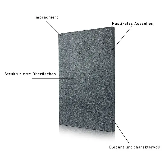 Terrassenplatte Wild Stone - 60 x 40 x 4 cm, Titanio, Beton - Steinpaneel mit imprägnierter, strukturierter Oberfläche und rustikalem Aussehen. Elegant und charaktervoll.