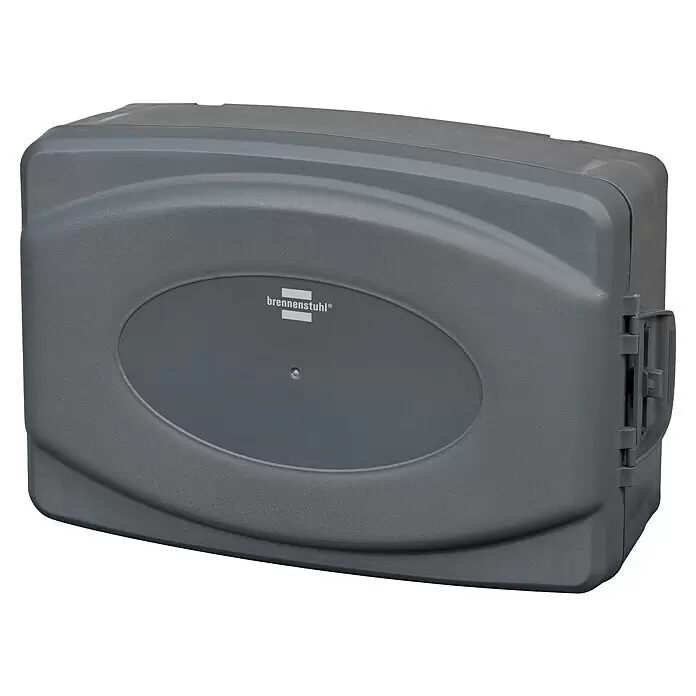Brennenstuhl Kabelbox - L x B x H: 34 x 23 x 12,5 cm, IP54 - Robuste graue Brennenstuhl Kabeltrommelbox aus Kunststoff mit Textur.