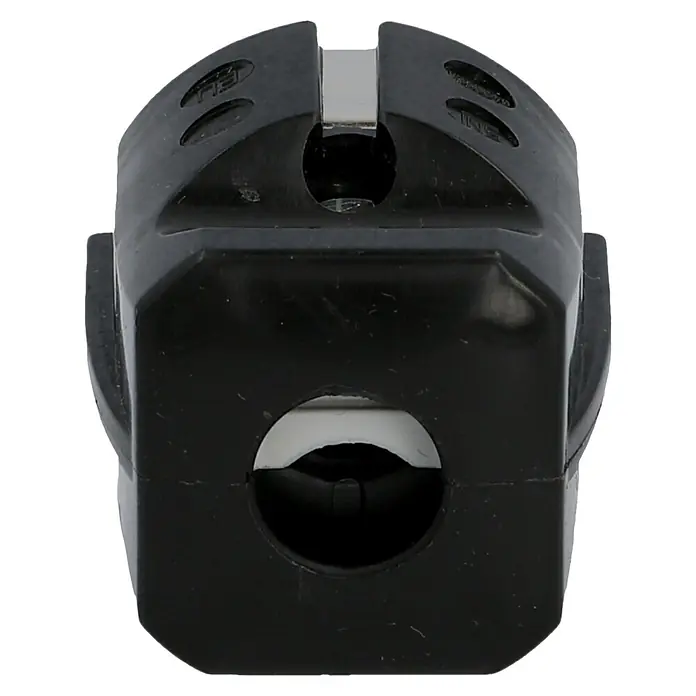 UniTEC Schutzkontaktstecker - Schwarz, PVC, IP20 - Schwarzer Kabelhalter mit Öffnungen oben und unten zur Befestigung von Kabeln und Leitungen.
